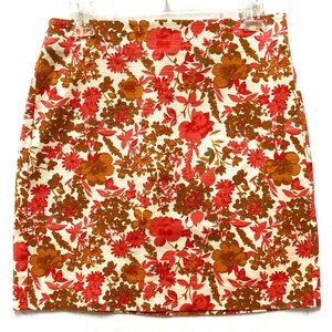 LOFT Outlet Mini Skirt Women's Size 4 Floral Linen Pink Brown Cream